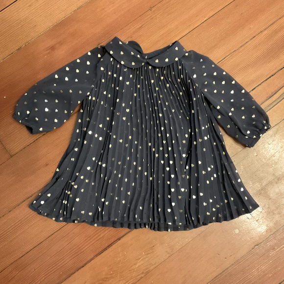 Charcoal Pleated Dress with Gold Hearts Size 3-6 Months - Picture 1 of 1